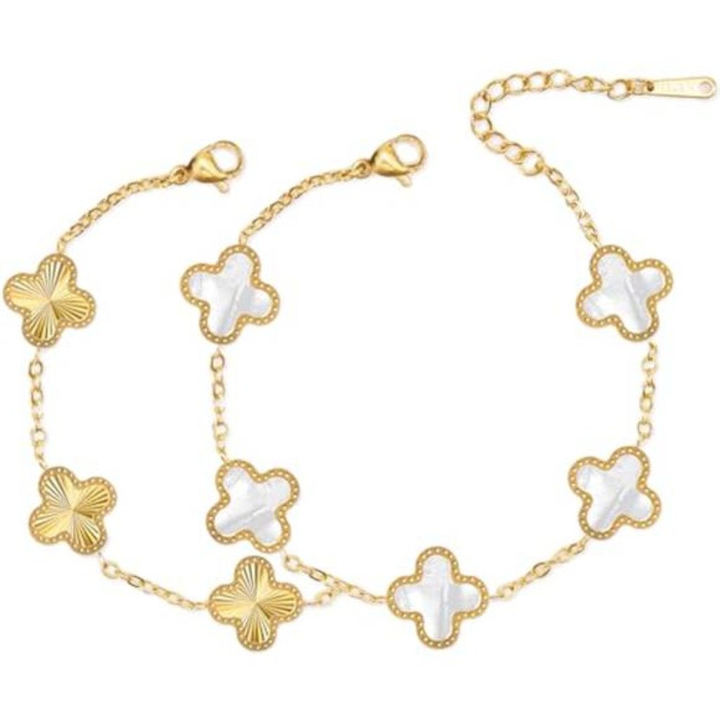 Unique 18k Gold Four Leaf Clover Bracelet For Women White Gold Lucky Link